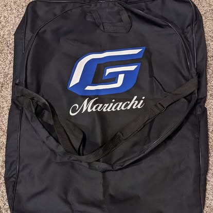 Black mariachi garment bag with blue logo